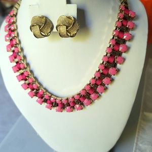 Fashion Pink Bead Party Necklace Choker 8.5"
